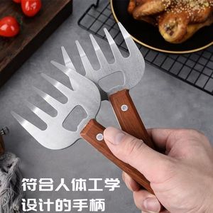 Fourchettes multifonctionnelles en acier inoxydable avec manche en bois pour déchiqueter la viande, idéales pour le barbecue et la cuisson - Product Image 1