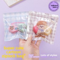 Sacs refermables transparents style Ins pour petites emballages de snacks, pinces à cheveux, bijoux, avec fermeture éclair givrée motif petit ours