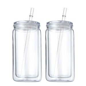 Gobelet en plastique Mason à double paroi de 16 oz pour sublimation, avec paille, imprimé, pour lait et eau - Product Image 1