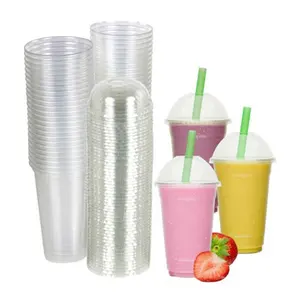 Fabriek Prijs 16Oz 24Oz Boba Bubble Tea Cups Pp Plastic Smoothie Milkshake Bekers Met Hart Stopper Deksels Voor koude Of Warme Dranken