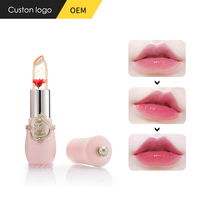 CC2791 Magique Température Changement de Couleur Aromatisé Gelée Rouge à Lèvres Imperméable Minéral Bâton Clair Fleurs Design 3.5 Pouces Bonbons