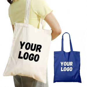 Promotional Gifts Custom Printed Beige Tote Logo Canvas Bag Flat Shopping Bags - Product Image 6