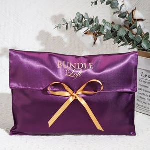 Luxury Satin Flap Jewelry Cosmetics Gift Envelope Pouch Custom Logo Printed Silk Satin Dust Lingerie Hair <b>Extension</b> Bag - Product Image 5