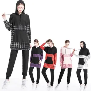 Fall for women stylish colorblock fashion custom embroidery plus size knit track suit turkey islamic muslim women sportswear