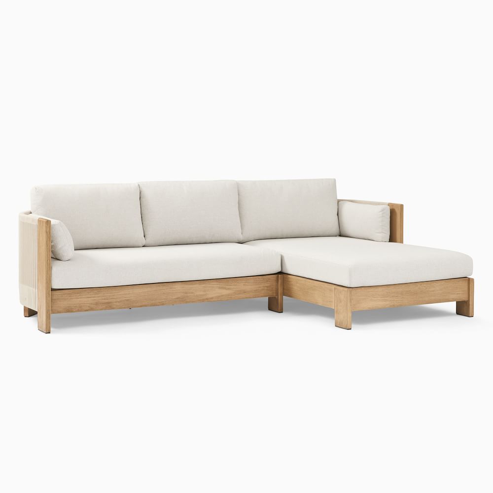 Fashion garden set terrace rope weave modern modular L-shape sectional furniture teak outdoor sofa with cushion