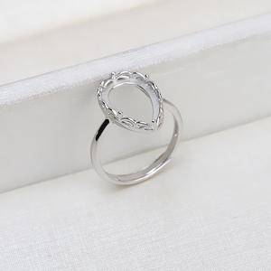 S925 Silver Droplet Shape Hollow Ring Holder 9.5x16mm For <b>Jade</b> Pearl Horse Shell <b>Jewelry</b> Findings Component - Product Image 2