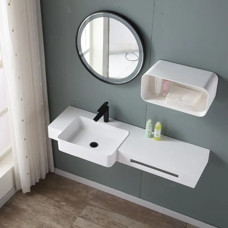 Lavabo de baño de superficie sólida de diseño moderno, pequeño, de mano