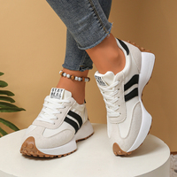 Baskets plateforme pour femme, style Dad Sneakers, à lacets, avec semelle épaisse, motif rayures blanc-noir, décontractées, mode rétro