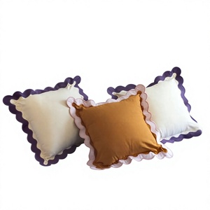 Fundas de Cojín Cuadradas de Color Sólido con Borde Festoneado, Textiles Indios H/L, Decorativas Modernas, Extraíbles y Lavables - Product Image 1