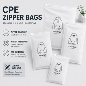 CPE Zipper Bags Matte Clear Reusable Waterproof Packaging Pouch for Clothing Shoes Premium Fashion Wear Custom Logo Printing - Product Image 1