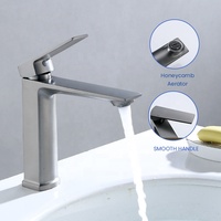 Robinet Mitigeur Carré Gris Anthracite en Alliage de Zinc Poli pour Lavabo de Salle de Bain, Monocommande, à Poser, avec Aérateur Nid d'Abeille et Capteur Tactile, Design Moderne