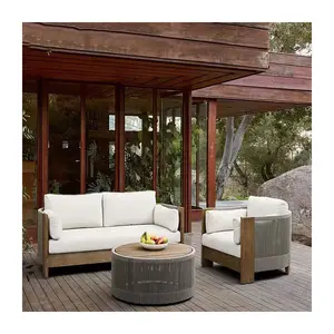 Alta qualidade de madeira Outdoor Furniture set Hotel Teca Outdoor Leisure Sofa Set Luxury Garden Sofa madeira e corda cadeira