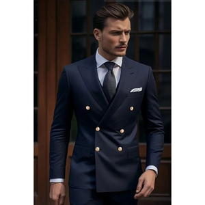 <span class=keywords><strong>Costume</strong></span> <span class=keywords><strong>Homme</strong></span> Tendance <span class=keywords><strong>Bleu</strong></span> <span class=keywords><strong>Marine</strong></span> à Revers Pointus Croisé, Ensemble Complet 2 Pièces (Veste et <span class=keywords><strong>Pantalon</strong></span>) Coupe Slim pour Marié - Product Image 2