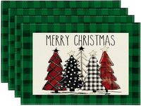 Napperon de Noël en tissu écossais motif arbre de Noël, set de table en lin tissé, décoration de table de fête pour la vente en gros
