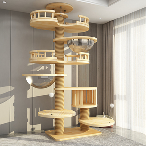 Tiragraffi per Gatti Moderno Classico Grande in Legno Massello Eco-Friendly, Stile Torre, Design a 4 Livelli per Personalizzazione all'Ingrosso - Product Image 1