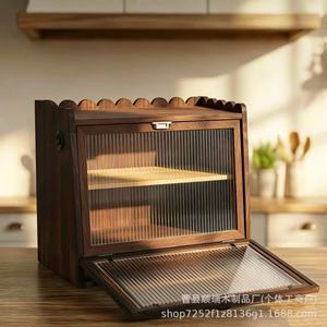 Boîte à pain en bambou à couche unique avec porte à volet roulant, rangement anti-poussière, organisateur de cuisine pour boulangerie et snacks - Product Image 4