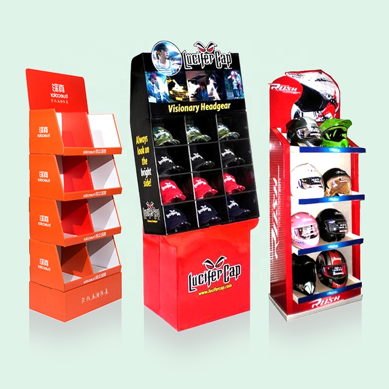 Custom Cardboard Hat Display Shelves, Shop Storage End Cap Baseball Hat Retail Display Stand