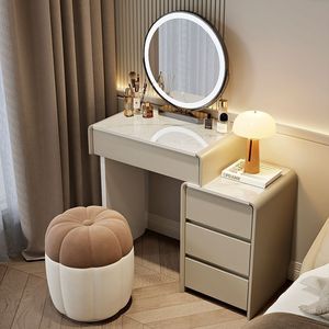 Modern European Luxury <strong>Solid</strong> <strong>Wood</strong> <strong>Dressing</strong> <strong>Table</strong> with LED Touch Illuminate Mirror and Smart Stool for Bedrooms and Apartments - Product Image 3