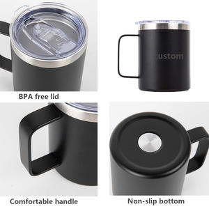 Gobelet à café et à vin en acier inoxydable à double paroi isolé minimaliste avec logo personnalisé, avec poignée et couvercle, capacité de 12 oz - Product Image 2