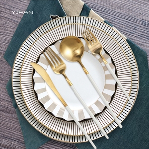Service de vaisselle en porcelaine fine (Bone China) à motifs géométriques modernes pour assiettes de dîner - Product Image 4
