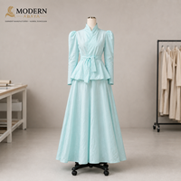 Ensemble jupe deux pièces élégant et modeste pour femme, haut à manches bouffantes et ceinture, jupe longue trapèze, personnalisable OEM