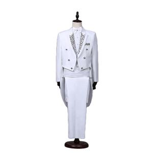 2024 의상 남자의 원피스 턱시도 세트 공연 세트 마술사 단계 2 조각 지휘자 의류 미국 가수 블랙 화이트 - Product Image 1