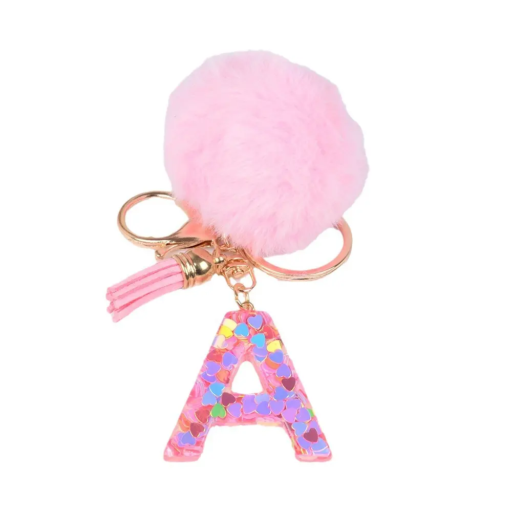popular hairball English letter pendant keychain crystal drop glue love letter key chain girl