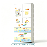 Armoire de rangement en plastique pour enfants, à double porte, avec tringle de suspension et plusieurs tiroirs pour chambre à coucher