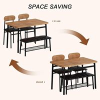 Ensemble de salle à manger minimaliste du milieu du siècle 4 pièces cuisine table en bois brun rustique 2 chaises en cuir avec dossier et banc rectangulaire