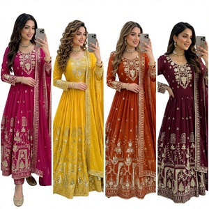 georgette embroidered gown with micro silk <b>pant</b> and <b>sequin</b> dupatta full stitched designer ethnic wear - Product Image 1