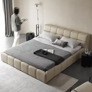 중국 제조 업체 고품질 현대 홈 가구 킹 사이즈 정품 가죽 침대 프레임 침실