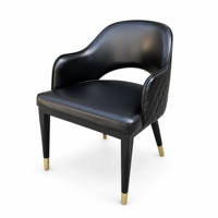 Fauteuil de salle à manger moderne rembourré en gros, chaise en similicuir noir avec coutures losanges pour projets de banquets et bistrots