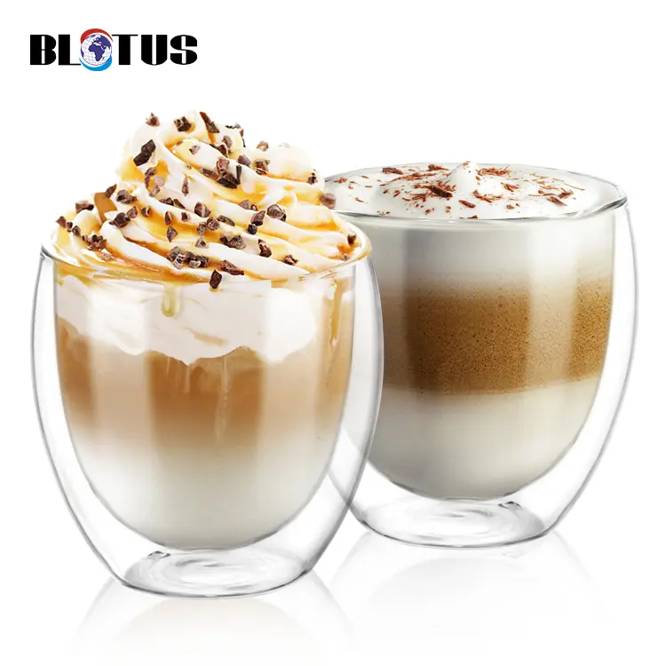 AIHPO05 Eco-friendly Insulated Reusable Fancy Cheap 8oz Handmade Clear Double Wall Glass 250ml Cappuccino Coffee Cups And Mugs