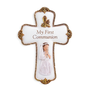 เรซินที่ไม่ซ้ำกัน My First Communion Praying Girl ศา<span class=keywords><strong>ส</strong></span>นา Wall Cross - Product Image 1