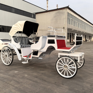 Calèche royale électrique blanche à 4 roues avec intérieur et auvent rouges pour mariage et visites touristiques - Product Image 4