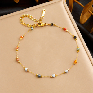 Chaîne de cheville Qian Yue en acier inoxydable avec strass en cristal, style coréen, simple, polyvalente, style plage, collection automne 2024, pour touristes - Product Image 1