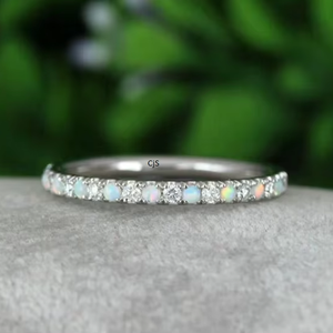 Bague en argent sterling 925 avec opale et moissanite |   Bijoux faits main par des créateurs |   Fournisseurs en gros |   Personnalisable - Product Image 1