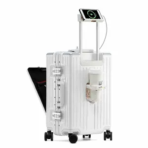 ABS PC intelligentes Reisetaschen Aluminiumrahmen Trolley-Gepäck TSA-Sperre Hartschalenkoffer Frontöffnung Kofferraum USB-Aufladung Gepäck