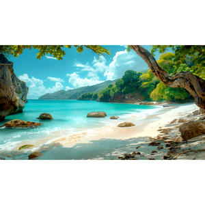 OEM paesaggio moderno soleggiato mare albero di cocco spiaggia rotonda 5D pittura a diamante per la casa Hotel decorazione della parete - Product Image 2