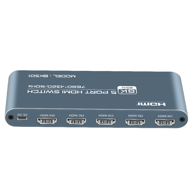 FJ-8K501 Fjgear HDMI 2.1 8K Ultra High Definition Video Switcher 5-in-1 Remote Controller Aluminum Alloy Audio Video Accessory