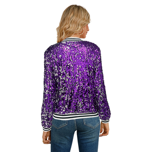 Bling personnalisé brillant paillettes scintillantes femmes Sequin à manches longues fermeture éclair Bomber veste filles Sequin manteau fête haut carnaval Costume - Product Image 5