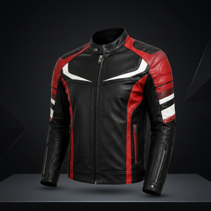 Chaqueta de Motociclista de Cuero para Hombre, Color Negro, Rojo y Blanco, Manga Larga, Resistente al Viento, para Todas las Estaciones, Ropa de Carreras para Hombre y Mujer - Product Image 1