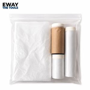 Kit de préparation pour peinture : Film de masquage acrylique adhésif pré-collé, imperméable, <span class=keywords><strong>en</strong></span> papier, tailles assorties, avec bâche plastique et rouleau de papier kraft - Product Image 1