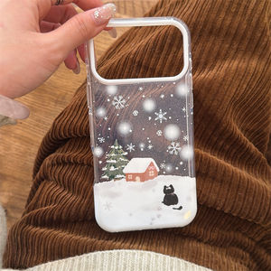 Coque de téléphone <span class=keywords><strong>chat</strong></span> <span class=keywords><strong>noir</strong></span> avec flocons de neige et paillettes pour iPhone 17, 16 Pro Max, 15 Pro, 14 Max, 13 – Protection antichute élégante - Product Image 1