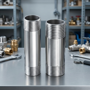Raccord de tuyau en acier inoxydable SS304 3/8 pouce x 100 mm SCH20 |   Raccord de tuyauterie fileté pour systèmes de tuyauterie industriels - Product Image 1