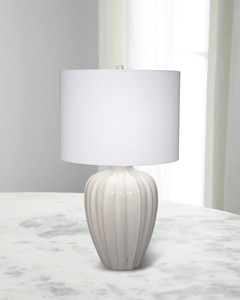 Lampe de table contemporaine en céramique et tissu avec abat-jour conique flexible moderne, alimentation CA pour la décoration intérieure - Product Image 1
