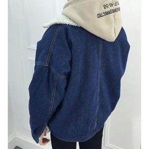 เสื้อแจ็คเก็ตยีนส์ผู้หญิง FOXA แบบ Trucker บุขน Sherpa อุ่นสบาย ติดกระดุม - Product Image 2