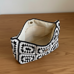 Sacs à main tissés à la main en coton <span class=keywords><strong>noir</strong></span> <span class=keywords><strong>et</strong></span> <span class=keywords><strong>blanc</strong></span> avec motif floral au crochet, durables, faciles à assortir, avec bandoulière tissée à la main - Product Image 5