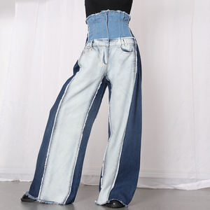 TWOTWINSTYLE in Denim Patchwork tasca a vita alta Hit colore <span class=keywords><strong>pantaloni</strong></span> larghi di grandi dimensioni donna - Product Image 2