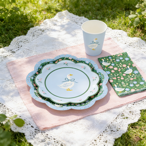 DAMAI Spring Tea Party Decoration Green Floral Plate with White Goose <b>Disposable</b> <b>Tableware</b> Set Paper Napkins Cups Plates - Product Image 2